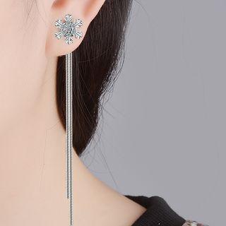 Rhinestone Snowflake Dangle Earring 1 Pair - Copper Plated Platinum - One Size