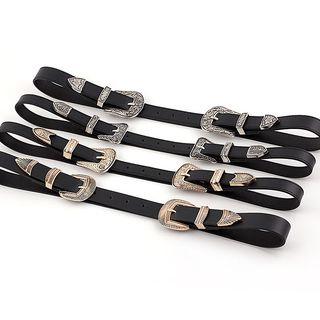 Dual Buckle Faux Leather Belt
