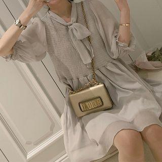 3/4-sleeve Mini Chiffon Dress