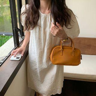 Puff Sleeve Floral Embroidered Shift Dress Almond - One Size