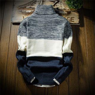 Turtleneck Colour Block Long-sleeve Knit Top