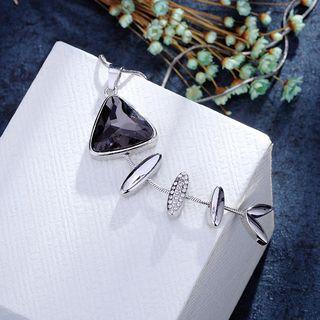Crystal Fishbone Pendant Long Necklace