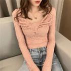 V-neck Shirred Long-sleeve Lace Top