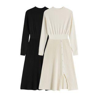 Slit Knit Midi A-line Dress