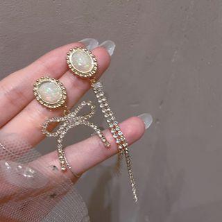 Glaze Rhinestone Asymmetrical Alloy Fringed Earring
