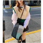 Two-tone Sweater Vest / Plain Blouse / Mini Pleated Skirt