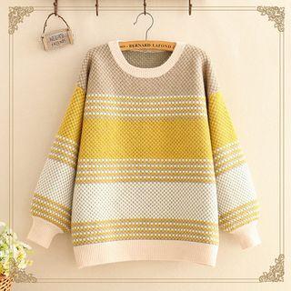 Dotted Stripe Round-neck Knit Sweater