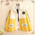 Cat Embroidered Color-block Jacket