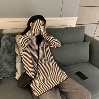 Striped Turtleneck Sweater Stripe - Black - One Size