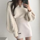 Puff-sleeve Sweater / A-line Skirt / Set