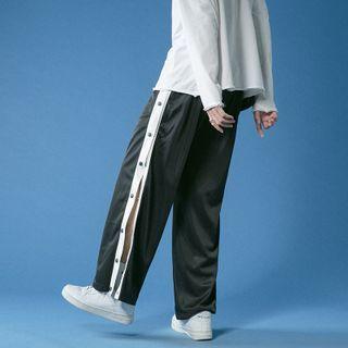 High-waist Button Color Block Pants