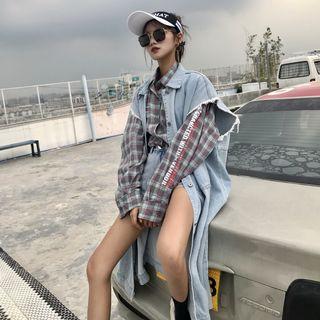 Washed Denim Sleeveless Jacket As Figure - One Size
