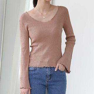 Frill Trim Long-sleeve Knit Top