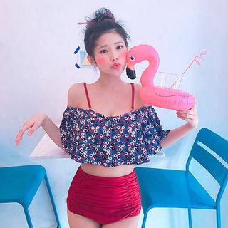 Floral-ruffle High-rise Bikini Set
