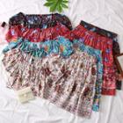 Set: Square-neck Ethnic-print Crop Top + A-line Skirt