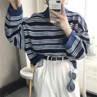 Mock Neck Striped Sweater As Shown In Figure - One Size