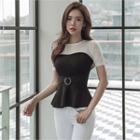 Color-block Knit Top With Belt