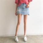 Frayed Cutout-hem Denim Miniskirt