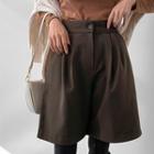 Pleated Napped Wide-leg Shorts