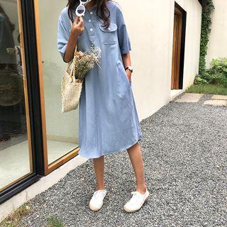 Elbow-sleeve Denim Shirtdress