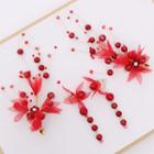 Wedding Set: Bead Branches Hair Clip + Dangle Earring Red - One Size