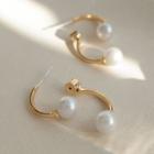 Pearl End Earrings 1 Pair - 925 Silver Needle - Gold - One Size