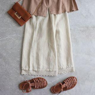 High-waist Plain Lace Wide-leg Pants