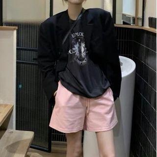 Long-sleeve Plain T-shirt / Shorts / Set