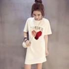 Short-sleeve Heart Print Mini T-shirt Dress