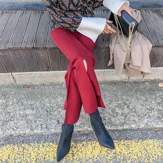 Band-waist Cutout Slit Pants