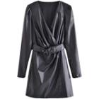 Faux Leather Belted Mini A-line Dress