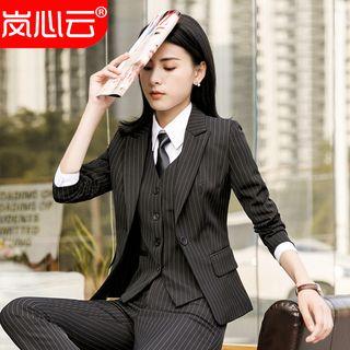 Pinstripe Blazer / Dress Pants / Mini Pencil Skirt / Plain Shirt / Vest / Set