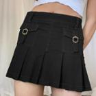 Low Waist Pocket Mini Pleated Skirt