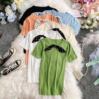 Keyhole Bow-detail Short-sleeve Knit Top