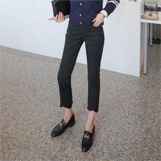 Cutout-hem Cropped Straight-cut Pants