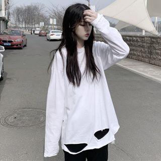 Plain Distressed Long Sleeve T-shirt
