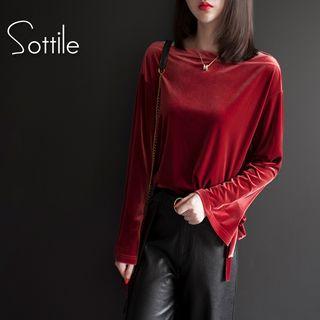 Bell-sleeve Loose-fit Plain Top
