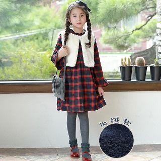 Family Matching Long-sleeve Fleece-lining Plaid Dress