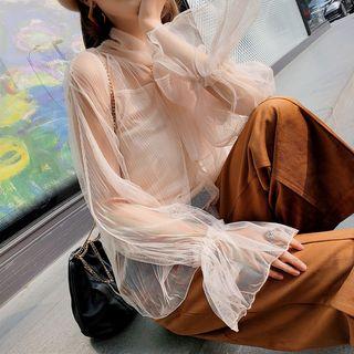 Long-sleeve Tie-neck Sheer Top