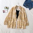 Long-sleeve Button-down Leopard Chiffon Blouse As Shown In Figure - One Size