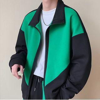 Two-tone Zip Jacket / Straight Leg Pants