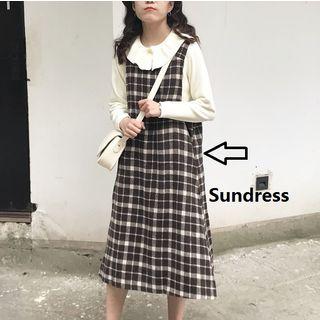 Plaid Sleeveless Midi A-line Dress Khaki - One Size
