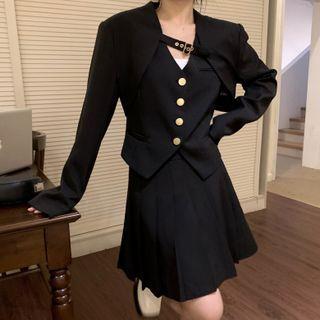 Mock Two-piece Blazer / Pleated Mini A-line Skirt