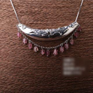 Retro Faux Crystal Pendant Necklace Silver & Pink - One Size