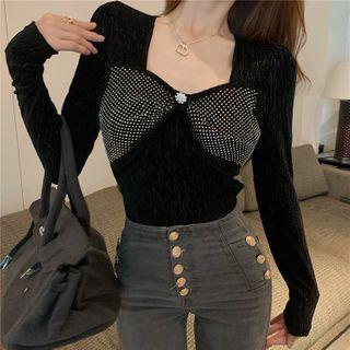 Long-sleeve Rhinestone Embellished Top