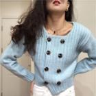 Plain Double-breasted Long-sleeve Cardigan