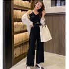 Drawstring Camisole / Wide Leg Pants / Light Jacket As Shown In Figure - One Size