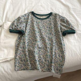 Short-sleeve Flower Print T-shirt Green - One Size