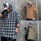Plaid Hood 3/4-sleeve Top