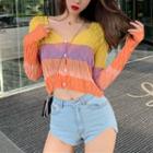 Striped V-neck Knit Cardigan